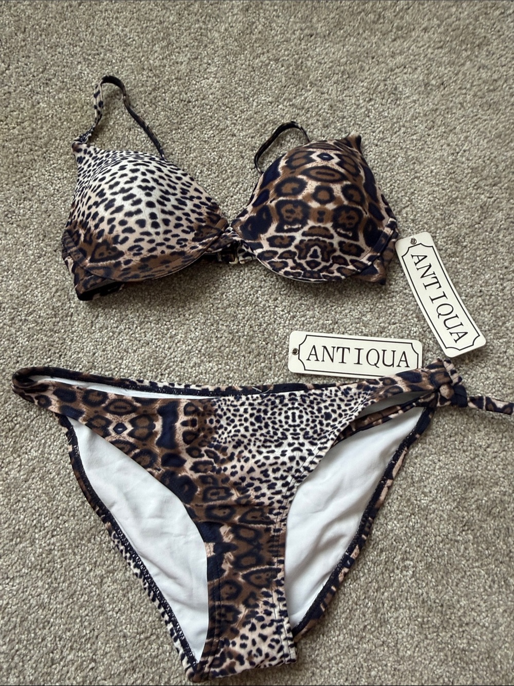 Antiqua Women’s Leopard Print Bikini Set in Brown and Black
